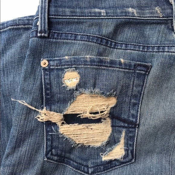 7 For All Mankind Women's Size 26 Distressed Torn Straight Leg Blue Jeans - Picture 9 of 11